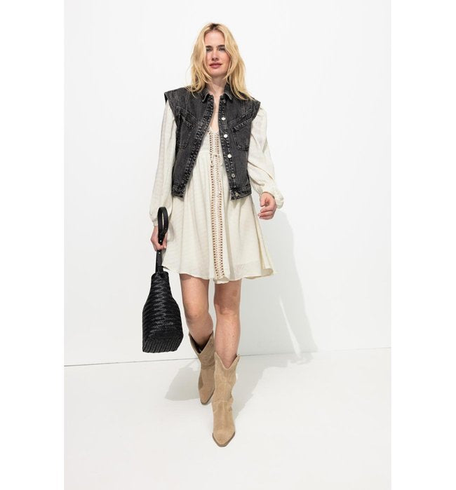 Robe Courte Brodée Femme - Naturel Uni Clair
