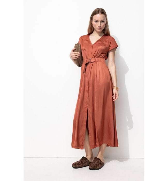 Robe Mi-longue en Satin Femme - Marron Uni Clair