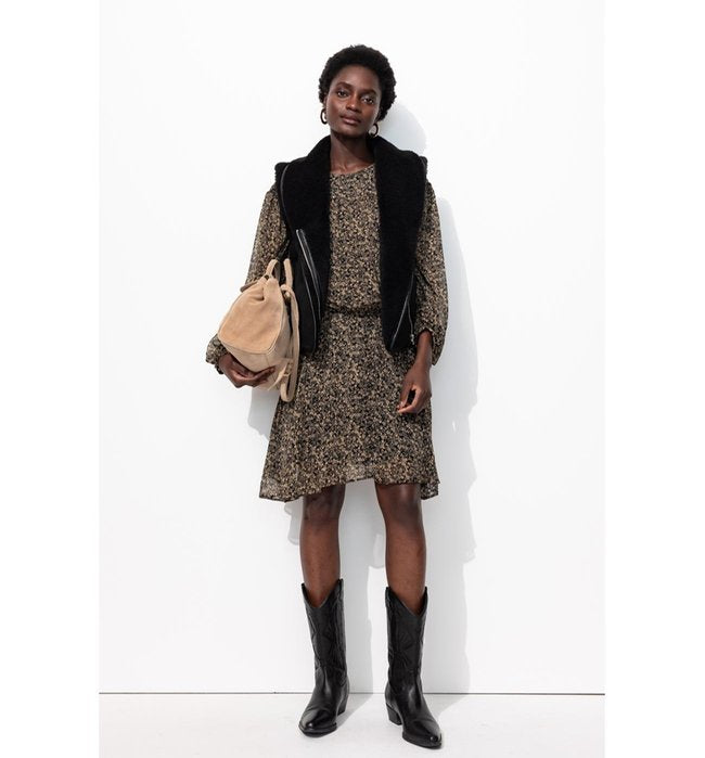 Robe Courte en Voile Fleuri - Noir Imprime