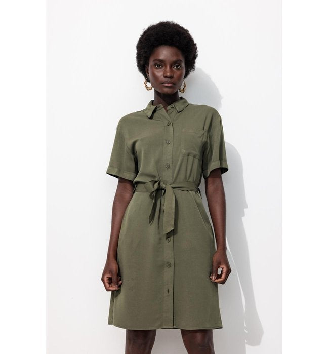 Robe-chemise Léopard Femme - Kaki Uni Fonce