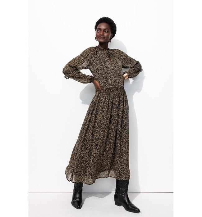 Longue Robe en Voile Fleuri - Noir Imprime