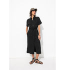 Robe-chemise Mi-longue Femme - Noir Uni Fonce