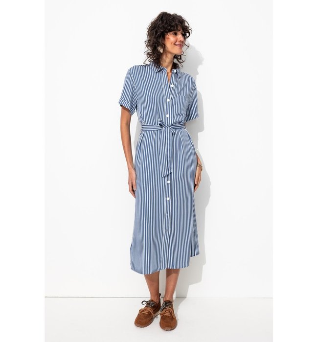 Robe-chemise Mi-longue Femme - Naturel Raye