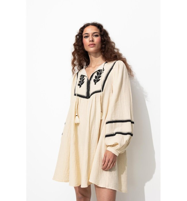 Robe Folk Brodée Femme - Naturel Uni Clair