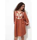 Robe Folk Brodée Femme - Marron Uni Clair