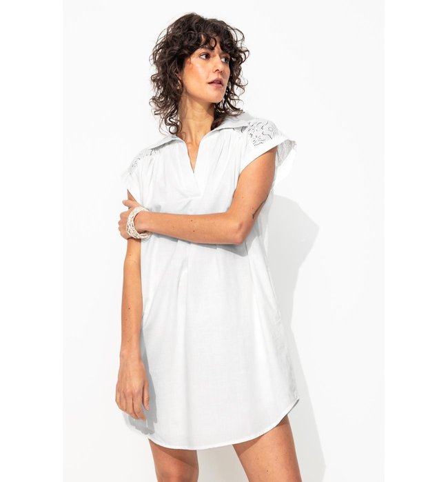 Robe Courte Broderie Anglaise - Naturel Uni Clair
