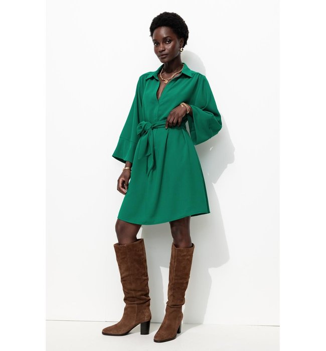 Robe Courte Ceinturée Femme - Vert Uni Colore