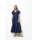 Robe Longue en Satin Uni Femme - Bleu Uni Fonce