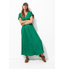 Robe Longue en Satin Uni Femme - Vert Uni Colore