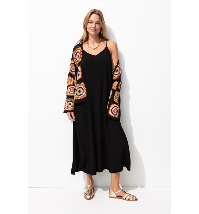 Robe Longue à Fines Bretelles - Noir Uni Fonce