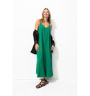 Robe Longue à Fines Bretelles - Vert Uni Colore