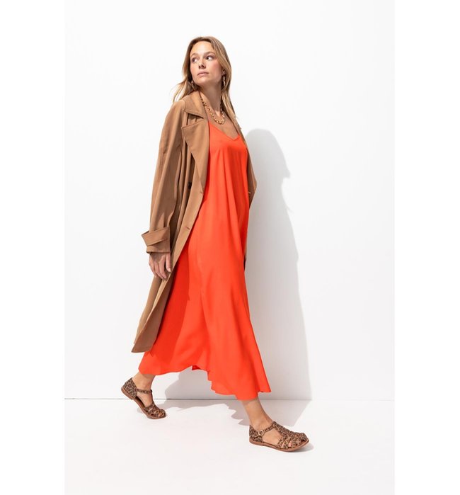 Robe Longue à Fines Bretelles - Rouge Uni Colore