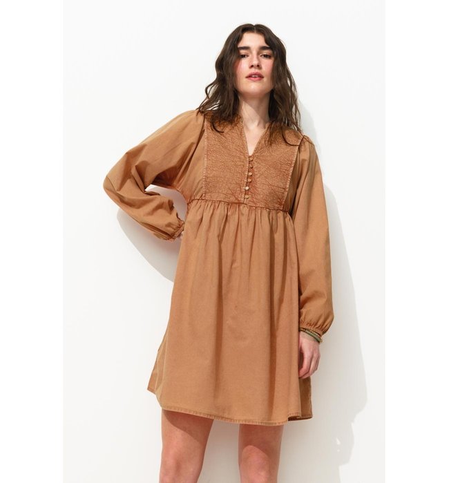 Robe Brodée en Coton Femme - Rose Uni Colore