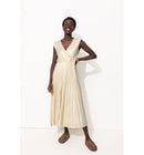 Robe Midi Plissée Lamée Femme - Naturel Uni Clair