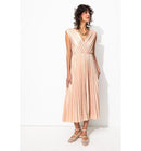 Robe Midi Plissée Lamée Femme - Rose Uni Colore