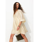 Robe Courte en Satin Gaufré - Naturel Uni Clair