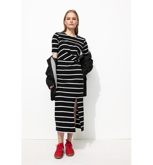 Robe Midi Marinière Femme - Noir Raye