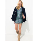 Robe Courte à Paillettes Femme - Bleu Imprime
