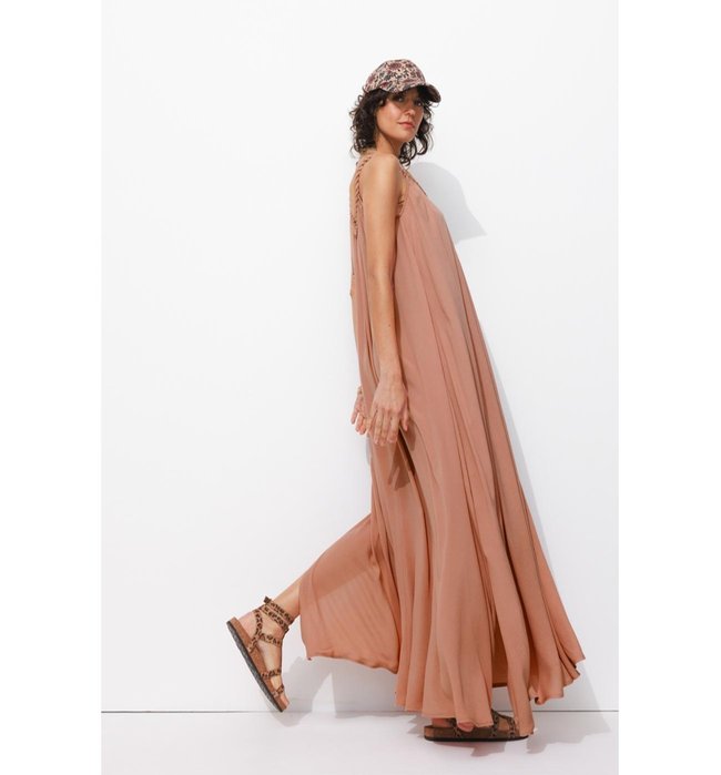 Robe Longue à Bretelles Femme - Rose Uni Colore
