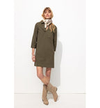 Leopard Vareuse Collar Dress - Plain Dark Khaki