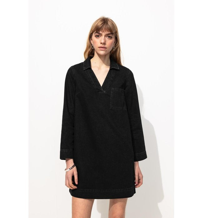Robe Courte Col Vareuse - Noir Uni Fonce