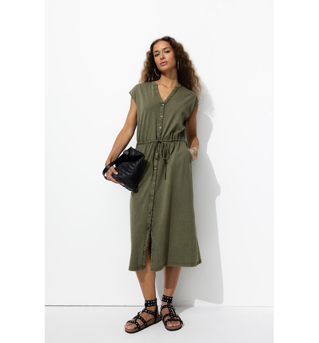 Robe Midi en Jersey Femme - Kaki Uni Fonce