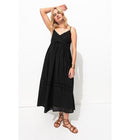 Robe Brodée à Fines Bretelles - Noir Uni Fonce
