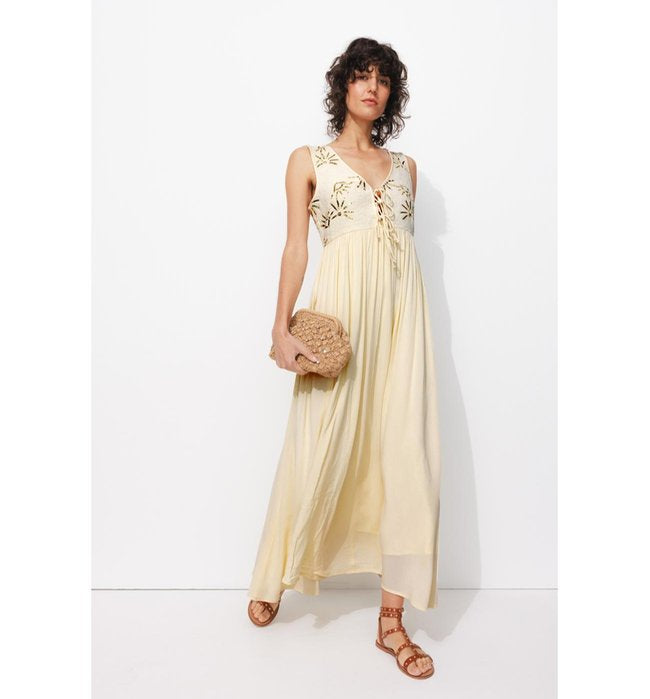 Robe Brodée de Sequins Femme - Naturel Uni Clair