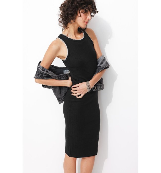 Robe-débardeur en Jersey Femme - Noir Uni Fonce
