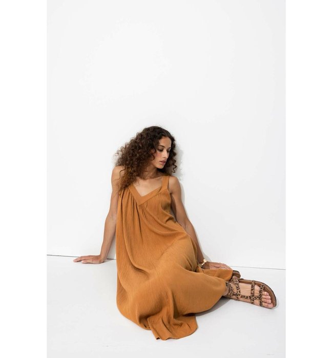 Robe Mi-longue Évasée - Rose Uni Colore