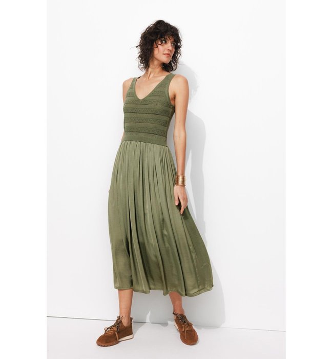 Robe Midi Femme - Kaki Uni Fonce