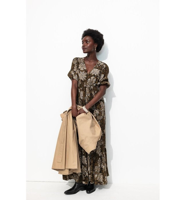 Longue Robe Léopard Femme - Kaki Imprime
