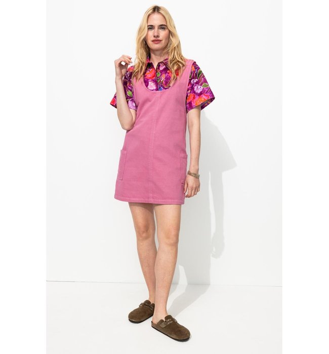 Robe-salopette en Toile Femme - Rose Uni Colore