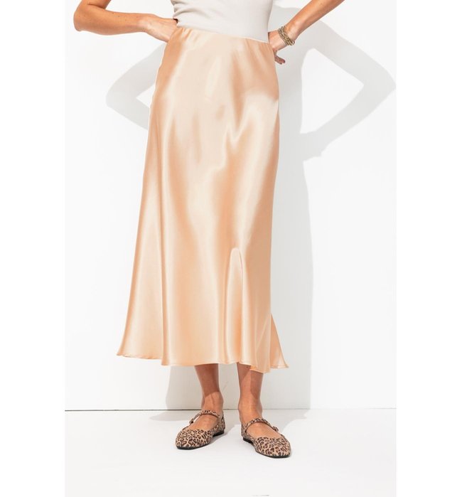 Jupe Mi-longue en Satin Uni - Naturel Uni Clair