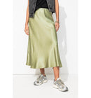 Jupe Mi-longue en Satin Uni - Vert Uni Colore