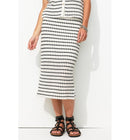 Jupe Midi en Tricot Femme - Noir Raye