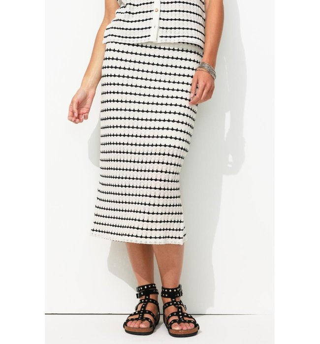 Jupe Midi en Tricot Femme - Noir Raye