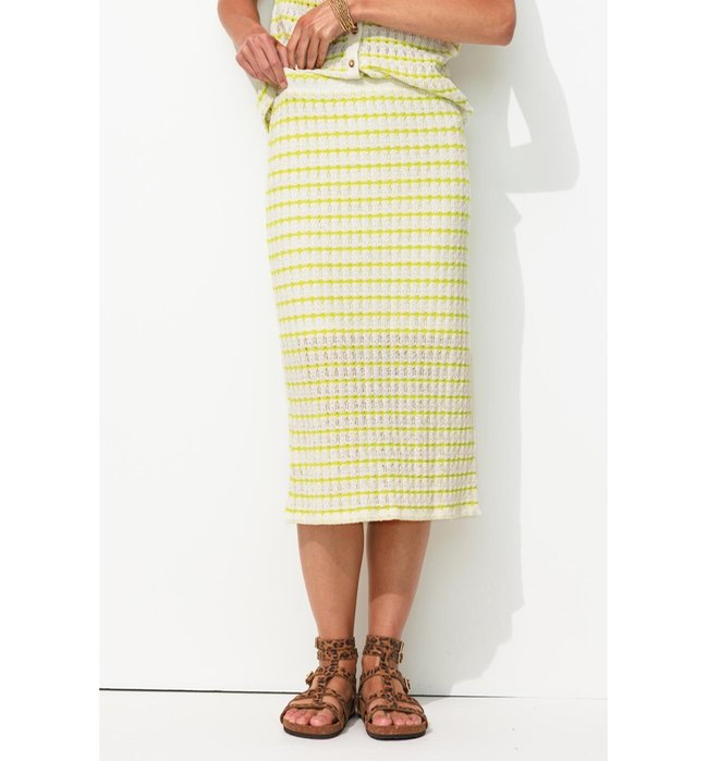 Jupe Midi en Tricot Femme - Vert Raye