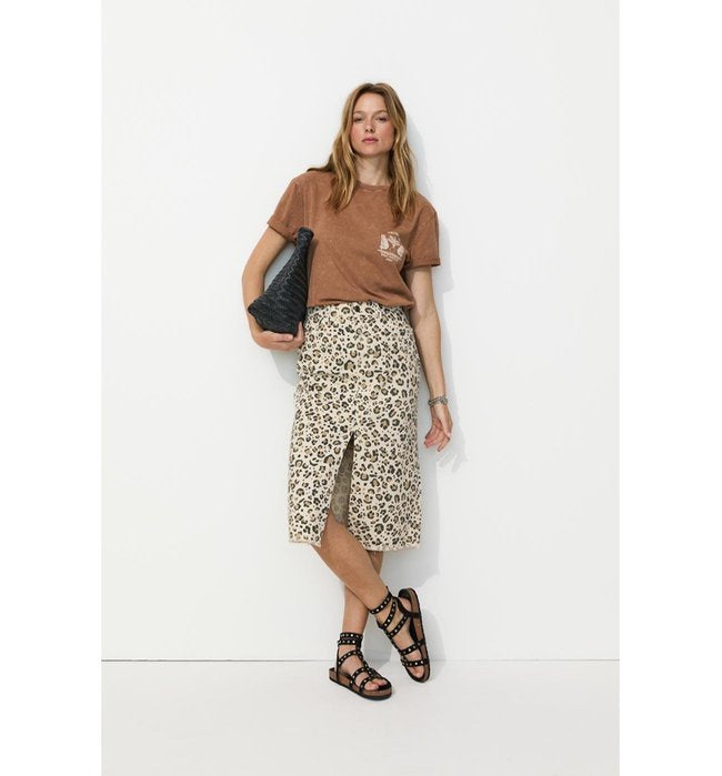 Jupe Midi Léopard Femme - Naturel Imprime