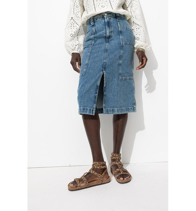 Jupe Midi en Jean Femme - Jeans Uni Clair