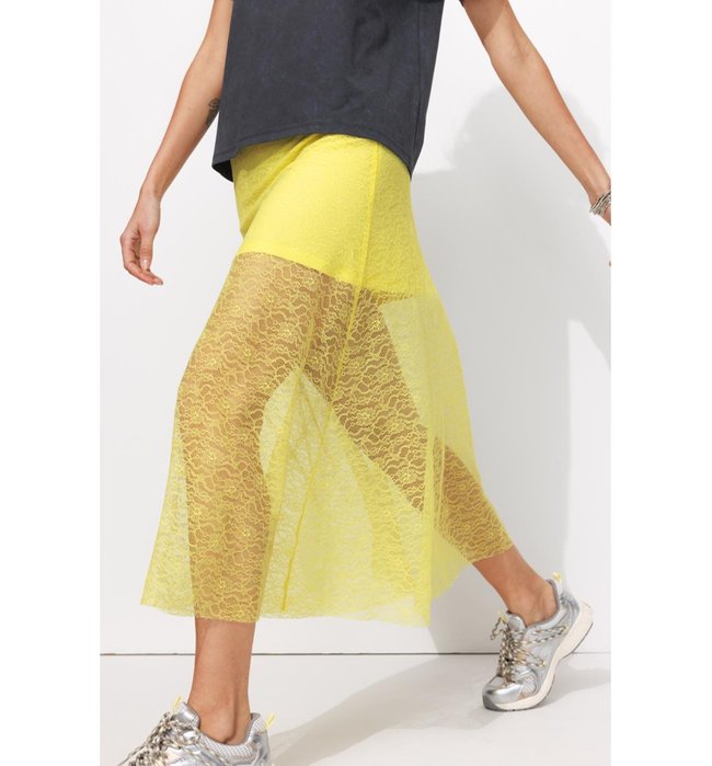 Jupe Longue en Dentelle Femme - Jaune Uni Colore