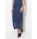 Jupe Midi en Maille Filet - Bleu Uni Colore