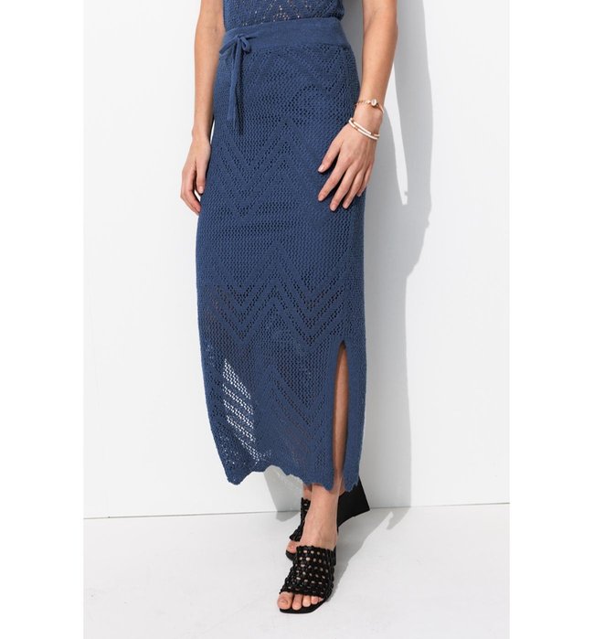 Jupe Midi en Maille Filet - Bleu Uni Colore