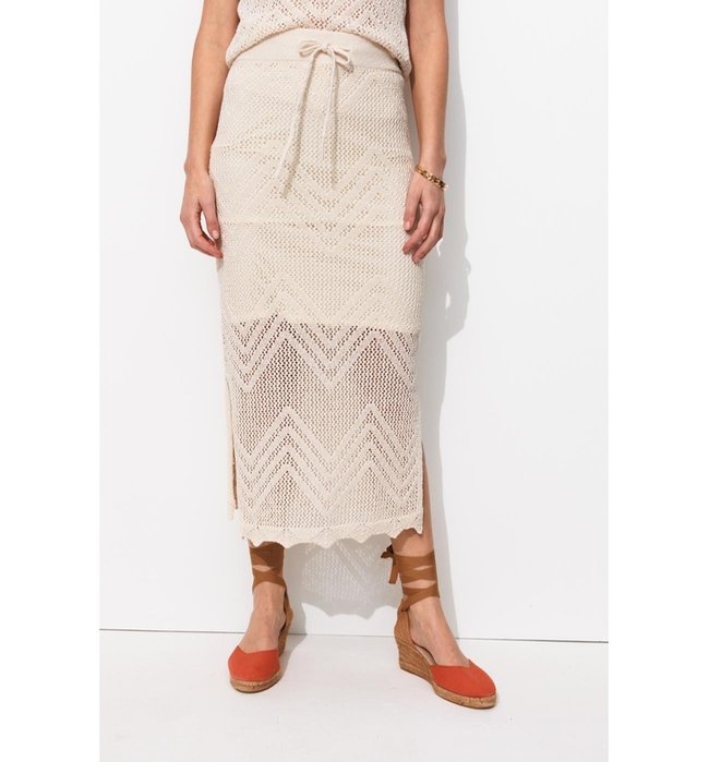 Jupe Midi en Maille Filet - Naturel Uni Clair