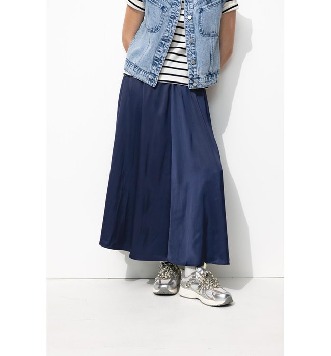 Jupe Longue en Satin Femme - Bleu Uni Fonce