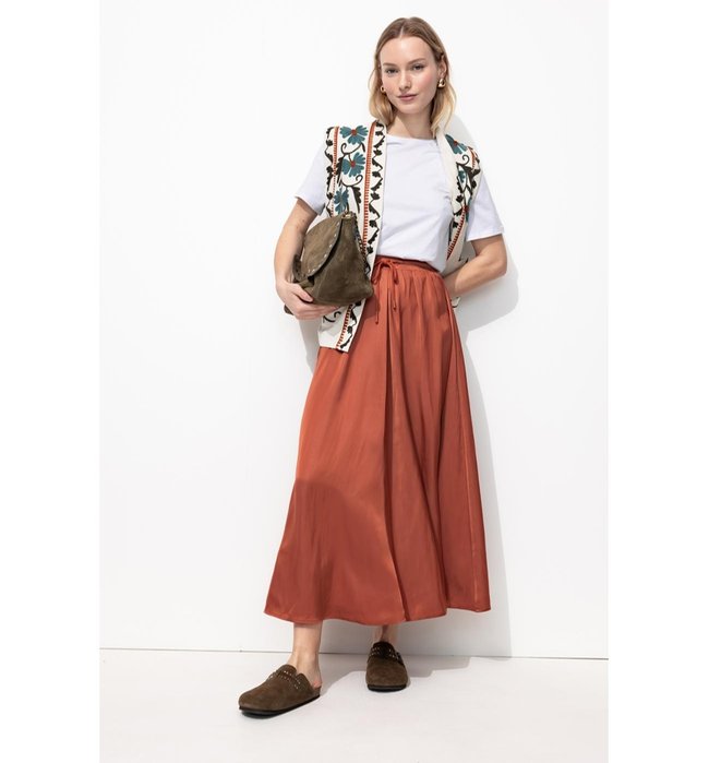 Jupe Longue en Satin Femme - Marron Uni Clair