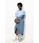 Jupe Midi en Jean Délavé Femme - Jeans Uni Fonce