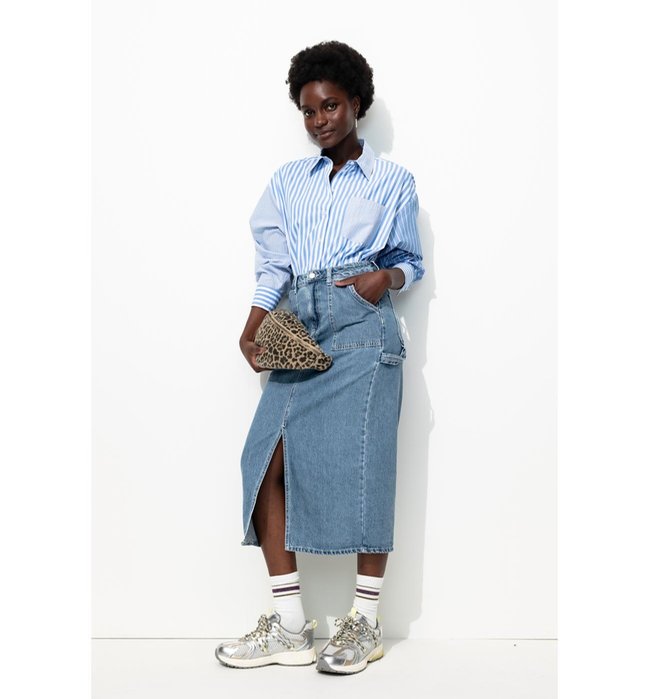 Jupe Midi en Jean Délavé Femme - Jeans Uni Fonce