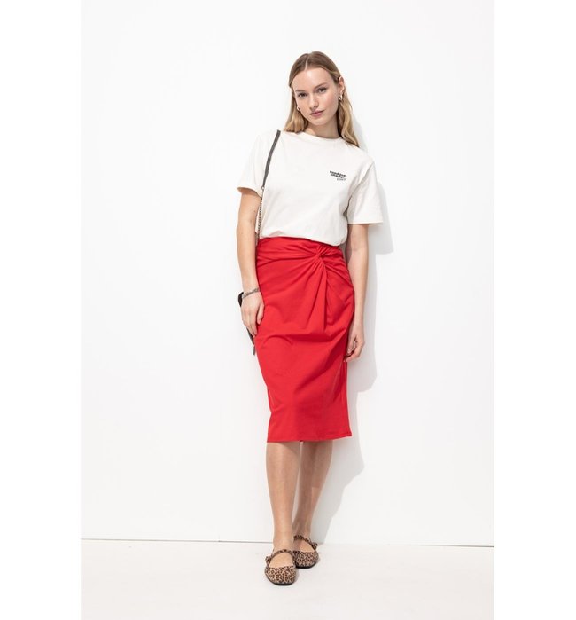 Jupe Midi en Coton Femme - Rouge Uni Colore