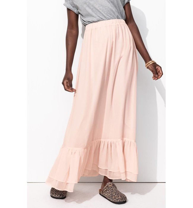 Longue Jupe Volantée Femme - Rose Uni Colore